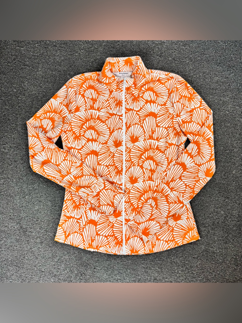 Tommy Bahama Full Zip Track Jacket Orange and White Floral Golf Shirt Size M